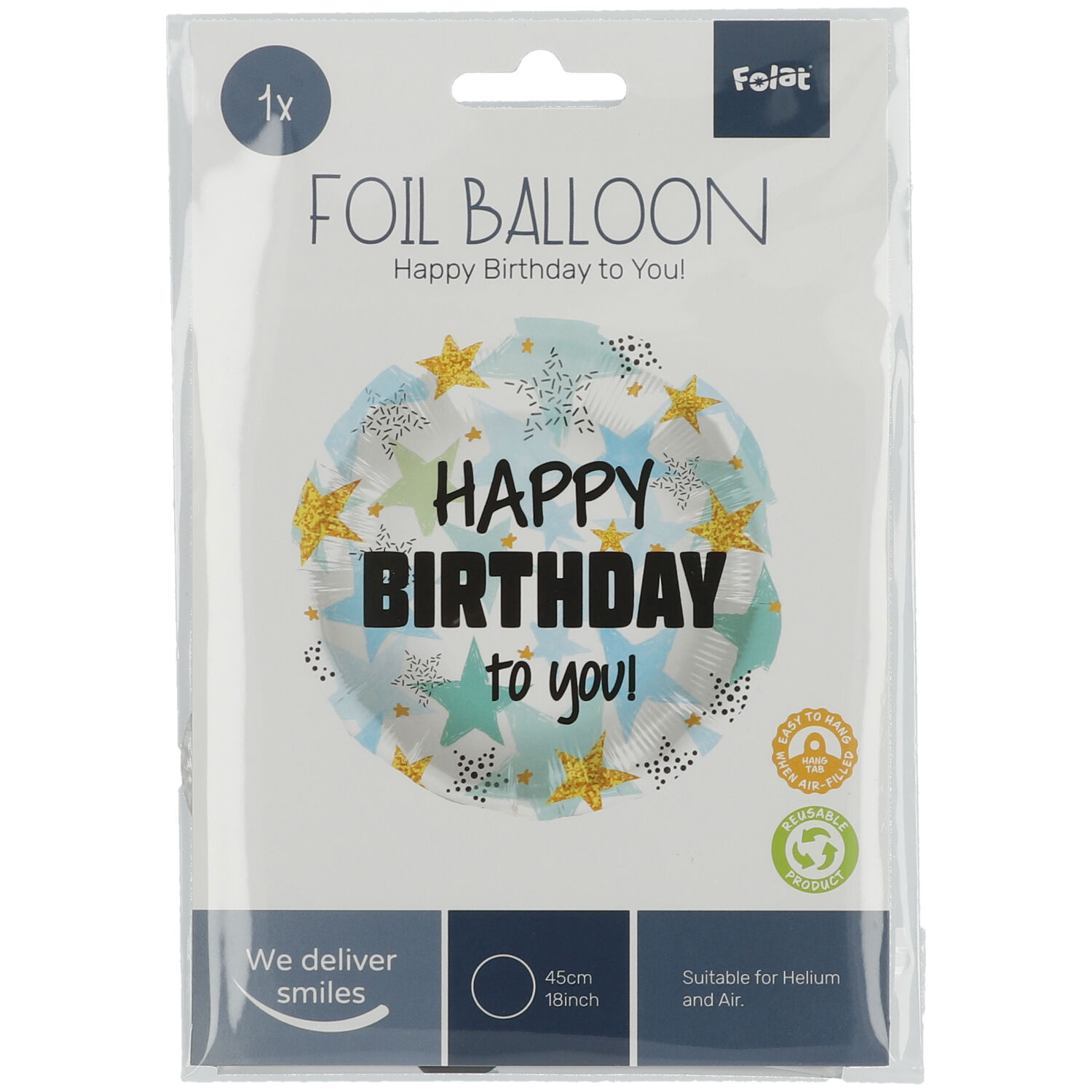 Foil Balloon Birthday Stars Blue/Gold - 45cm - Image 4
