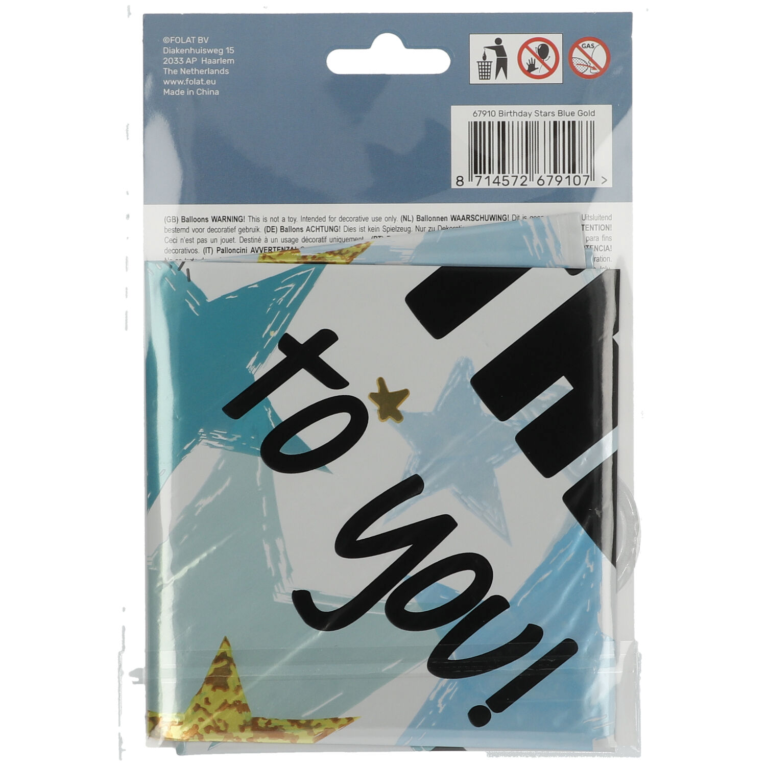 Foil Balloon Birthday Stars Blue/Gold - 45cm - Image 2