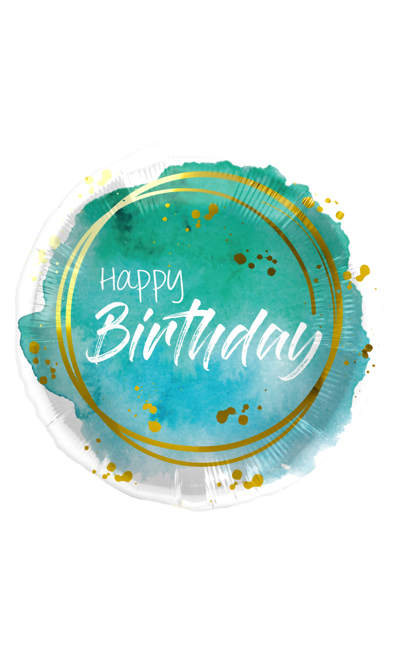 Foil Balloon Birthday Watercolor Aqua - 45cm
