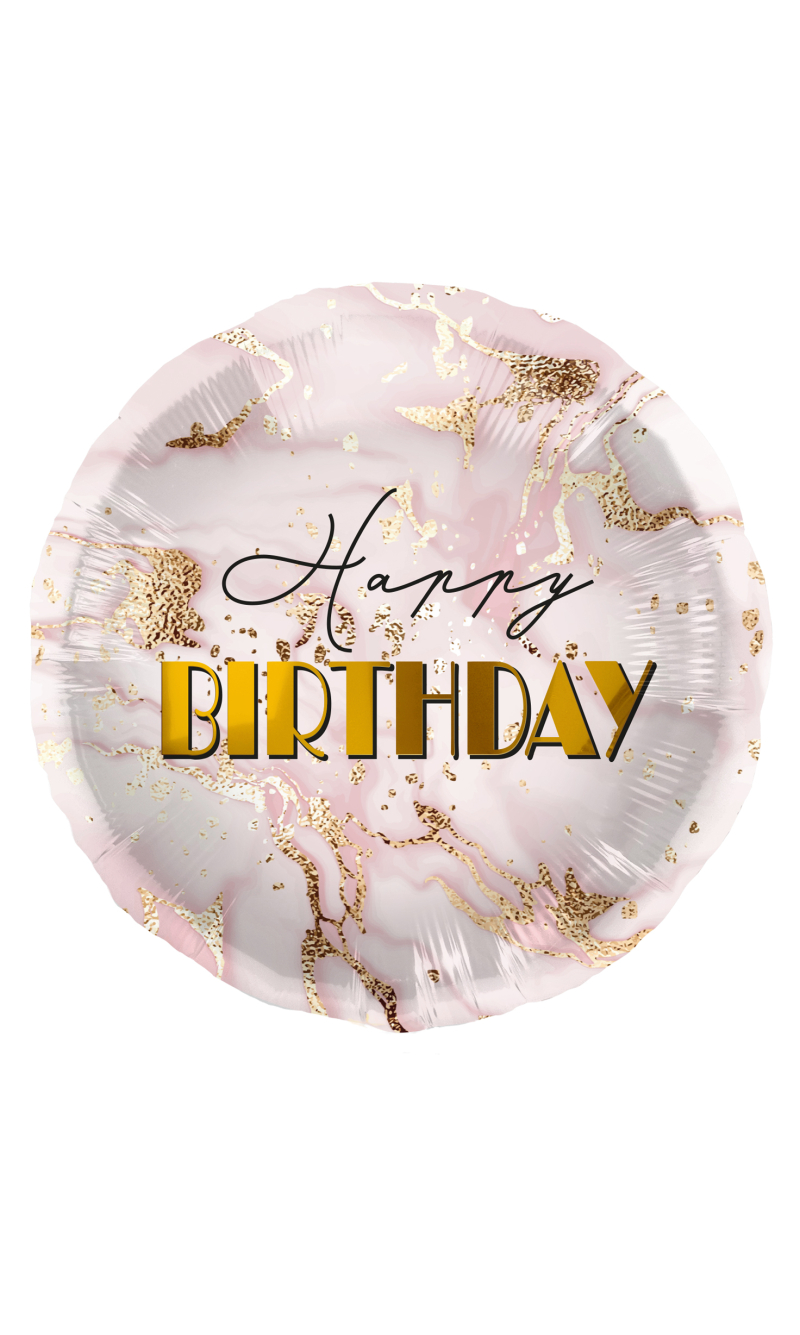 Foil Balloon Birthday Marble Pink/Gold - 45cm