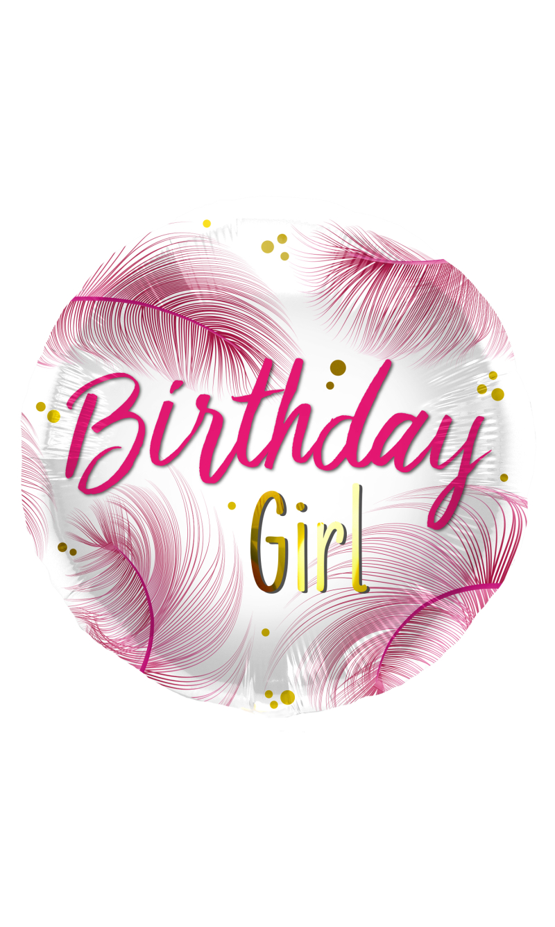 Foil Balloon Birthday Girl Feathers - 45cm
