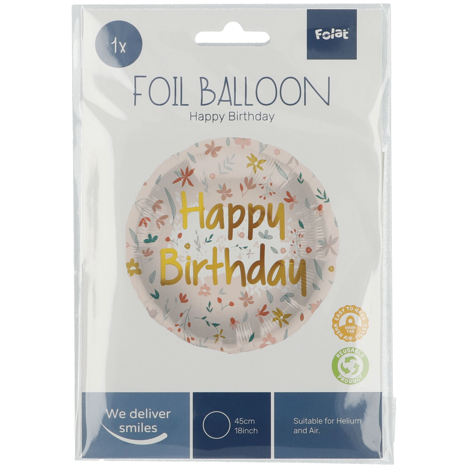 Foil Balloon Birthday Cute Flowers Pink - 45cm - Image 4