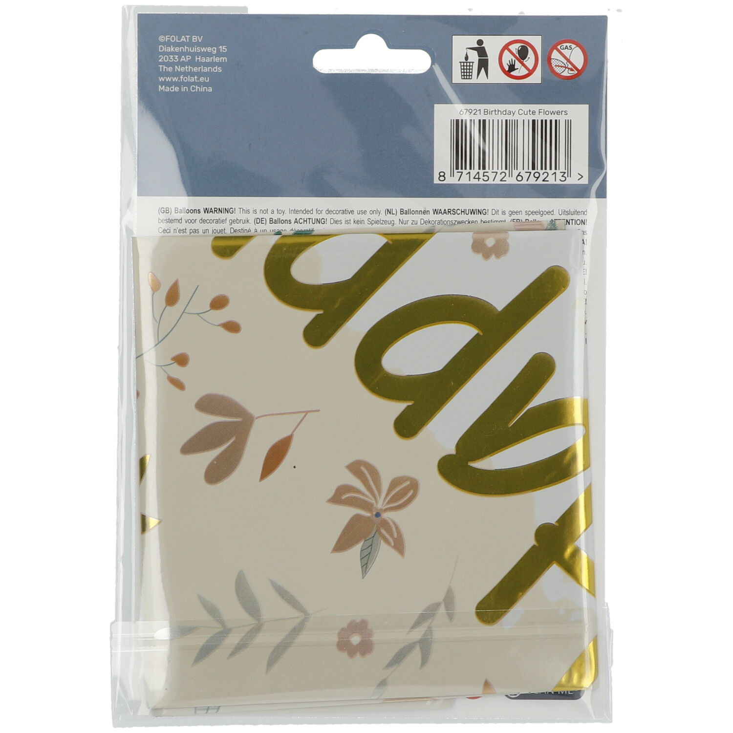 Foil Balloon Birthday Cute Flowers Pink - 45cm - Image 2