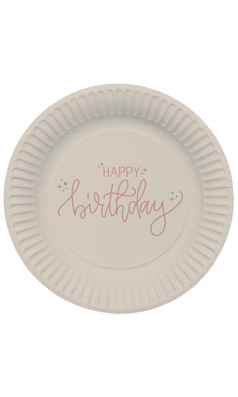 Happy Birthday Paper Plates Creme Rose 23cm - 8pcs