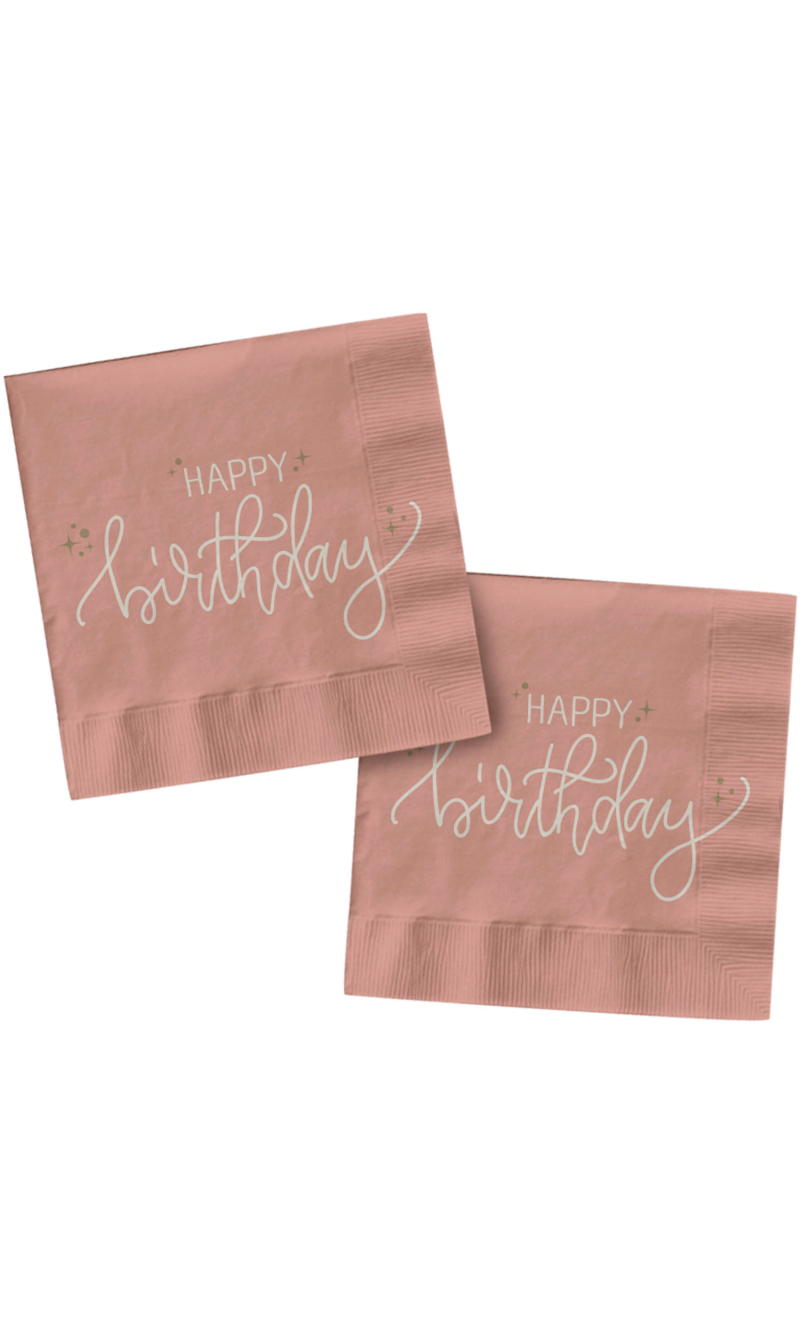 Happy Birthday Napkins Creme Rose 33 x 33cm - 20pcs