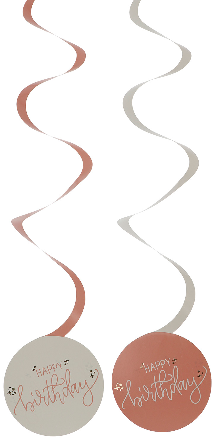 Happy Birthday Swirl Hanging Decoration Creme Rose - 6pcs