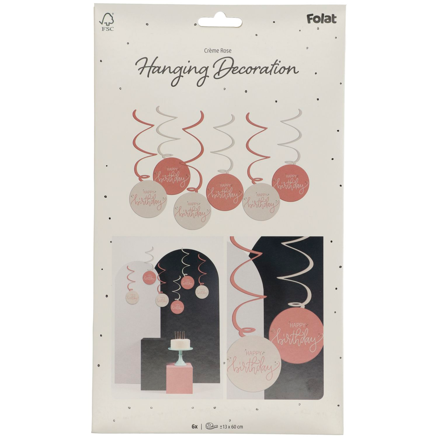 Happy Birthday Swirl Hanging Decoration Creme Rose - 6pcs - Image 4