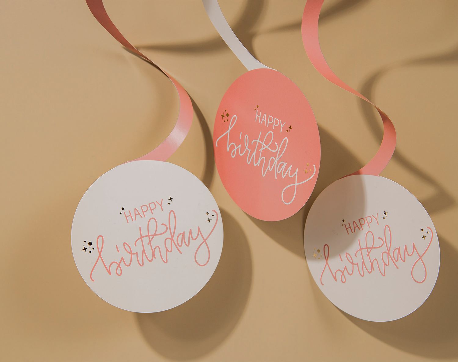 Happy Birthday Swirl Hanging Decoration Creme Rose - 6pcs - Image 2