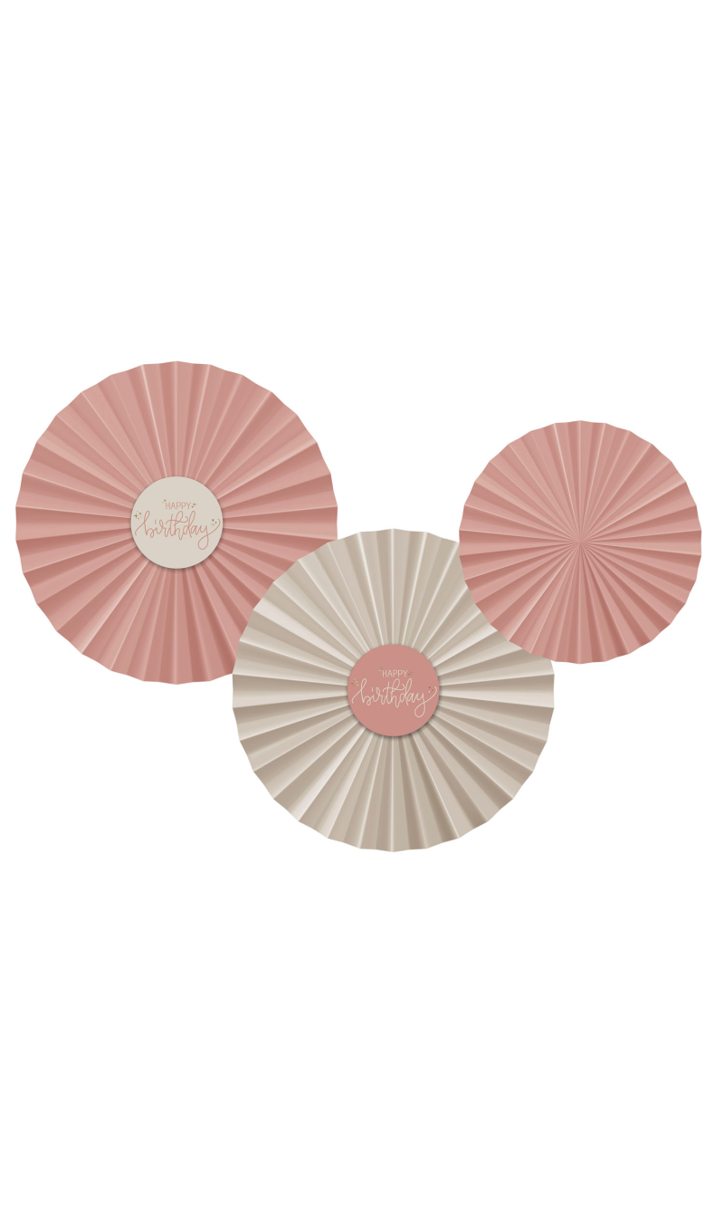 Happy Birthday Deco Fan Set Creme Rose - 3pcs