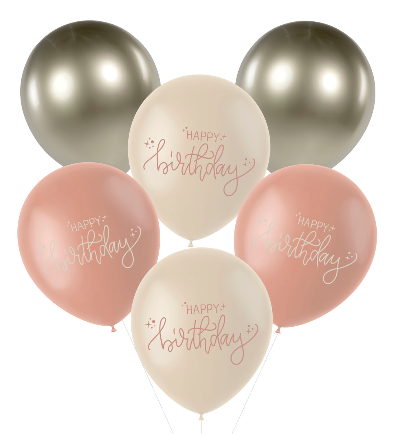 Happy Birthday Latex Balloons Creme Rose 33cm - 6pcs