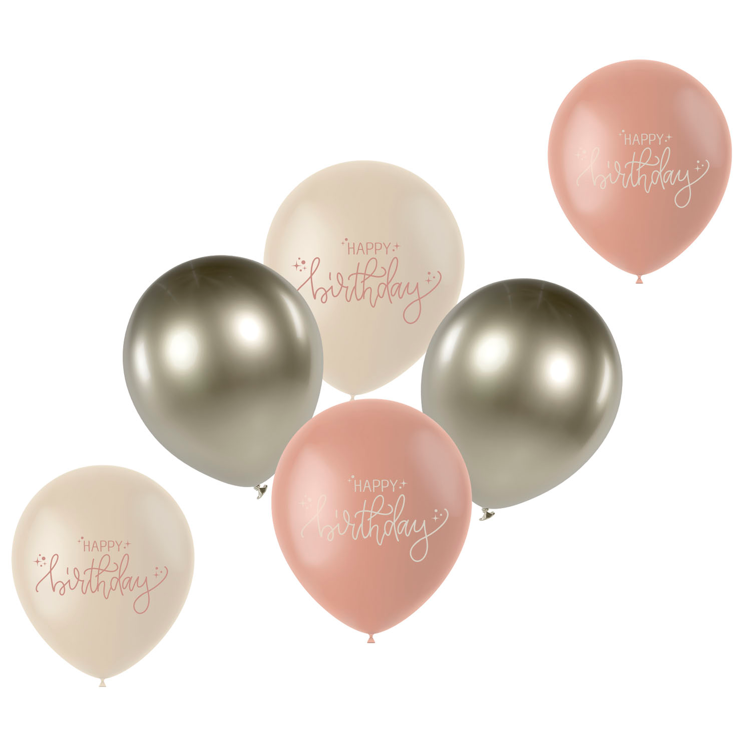 Happy Birthday Latex Balloons Creme Rose 33cm - 6pcs - Image 2