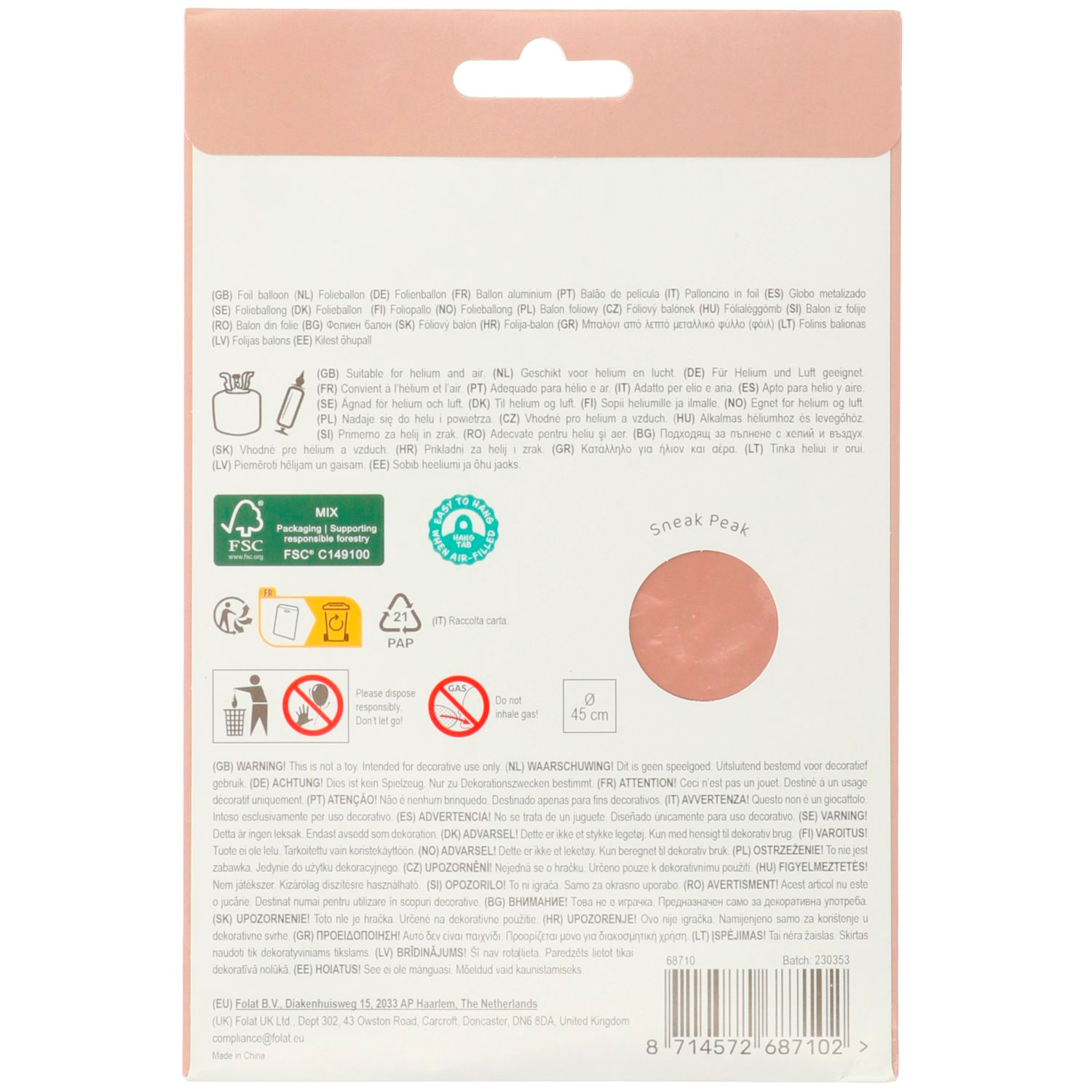 Foil Balloon - Happy Birthday - Creme Rose - 45cm - Image 2