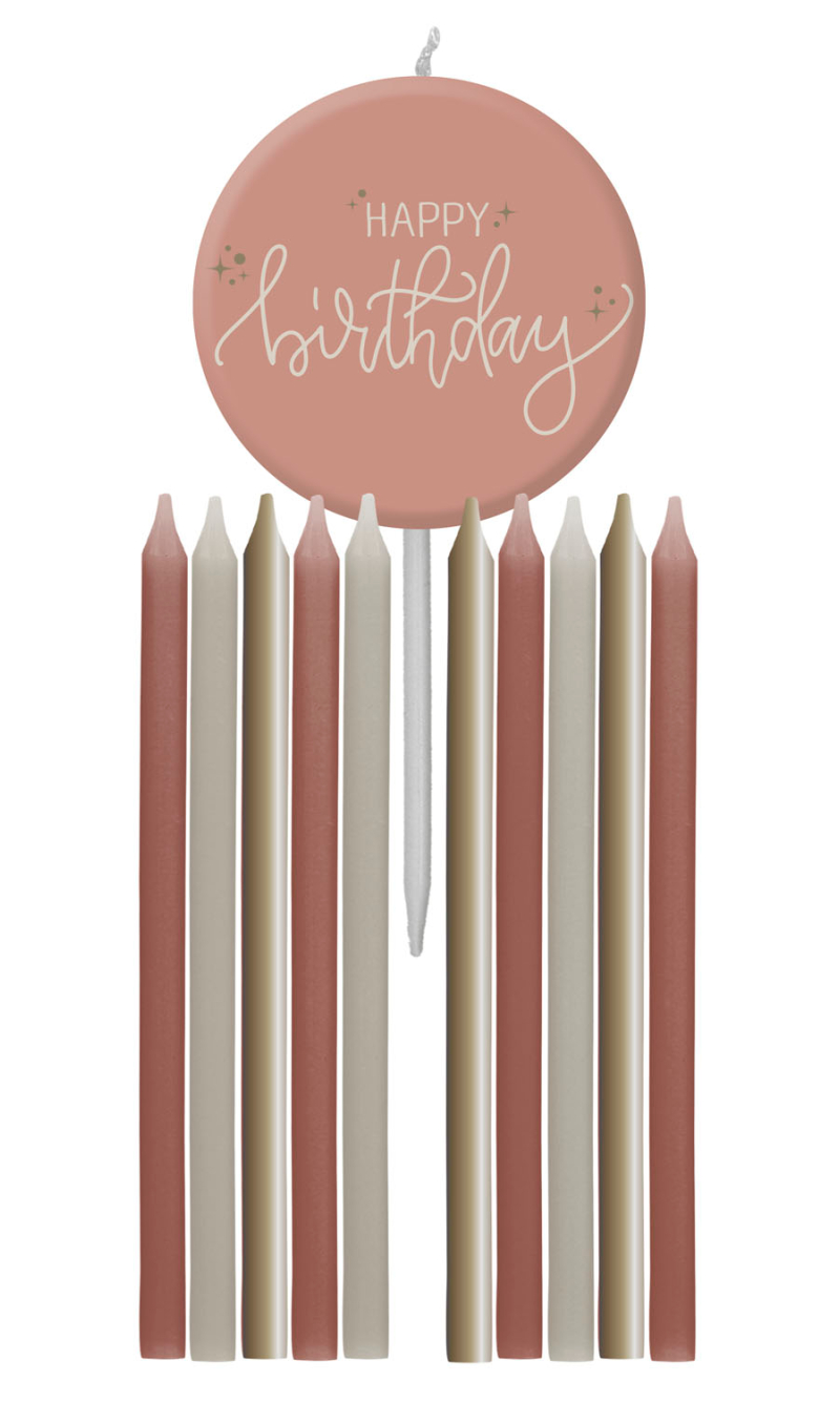 Happy Birthday Candles Set Creme Rose 9.5cm - 11pcs