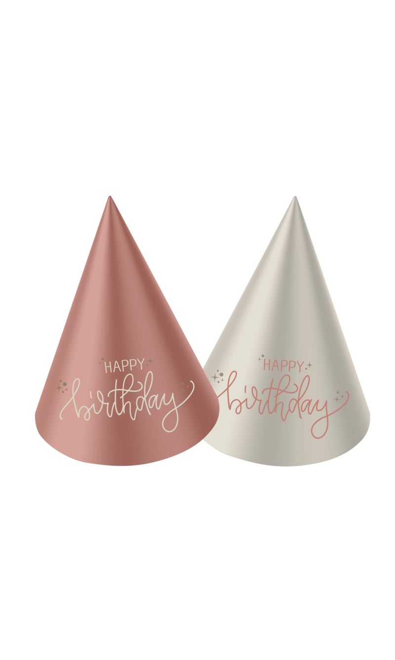 Happy Birthday Mini Party Hats Creme Rose 10cm - 6pcs