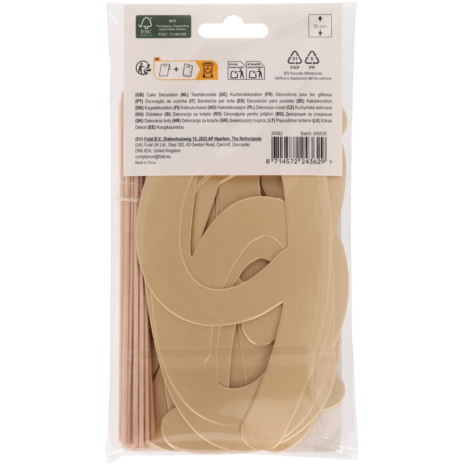 Cake Toppers Numbers Gold 15cm - 20pcs - Image 2