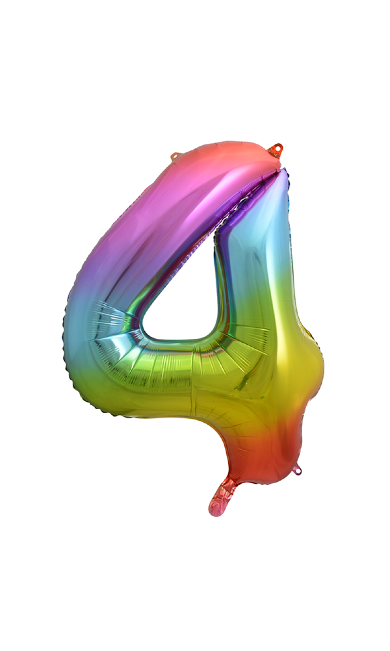 34 Inch GE Foil Balloon Number 4 - Rainbow
