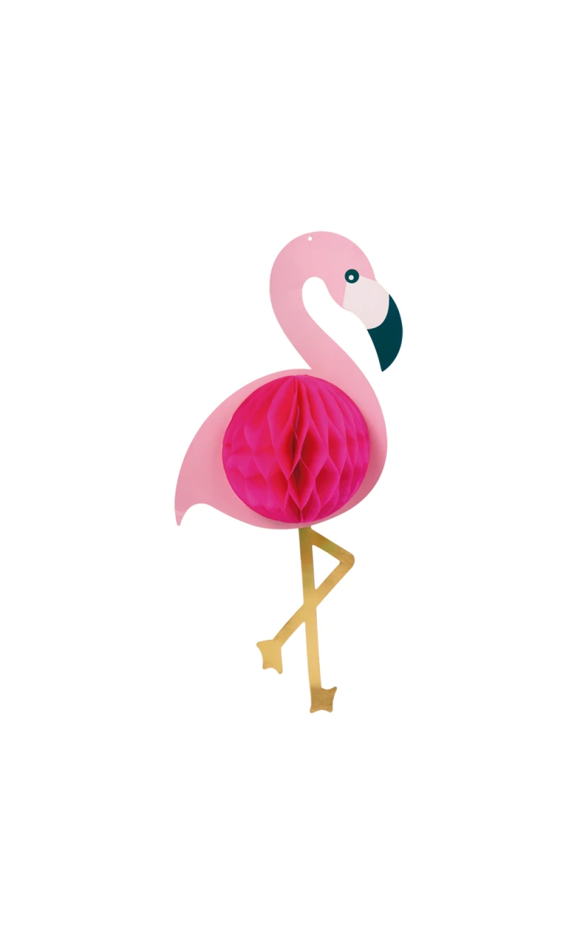 Hawaiian Aloha Honeycomb Flamingo Hanging Decoration - 52x24cm