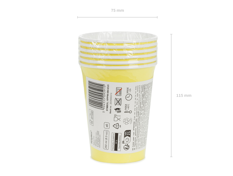 Paper Cups Yellow 250ml - 6pk - Image 4