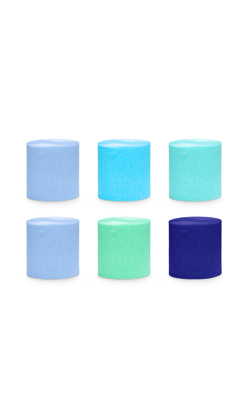 Crepe Paper 5cm/10M Set Of 6 Pcs. Blue-Green Mix - 6pk