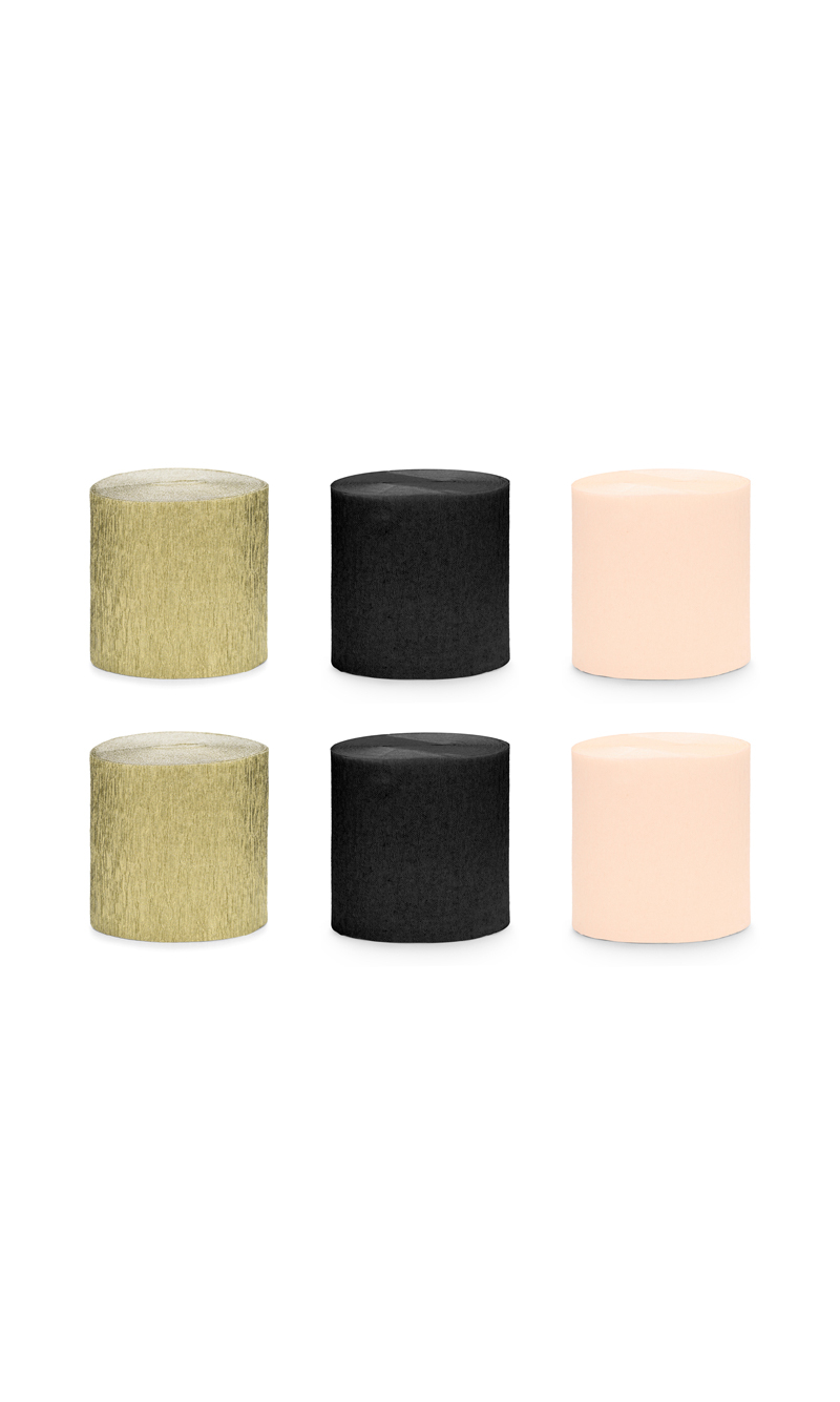 Crepe 5cm/10M Set Of 6 Black-Gold Mix - 6pk