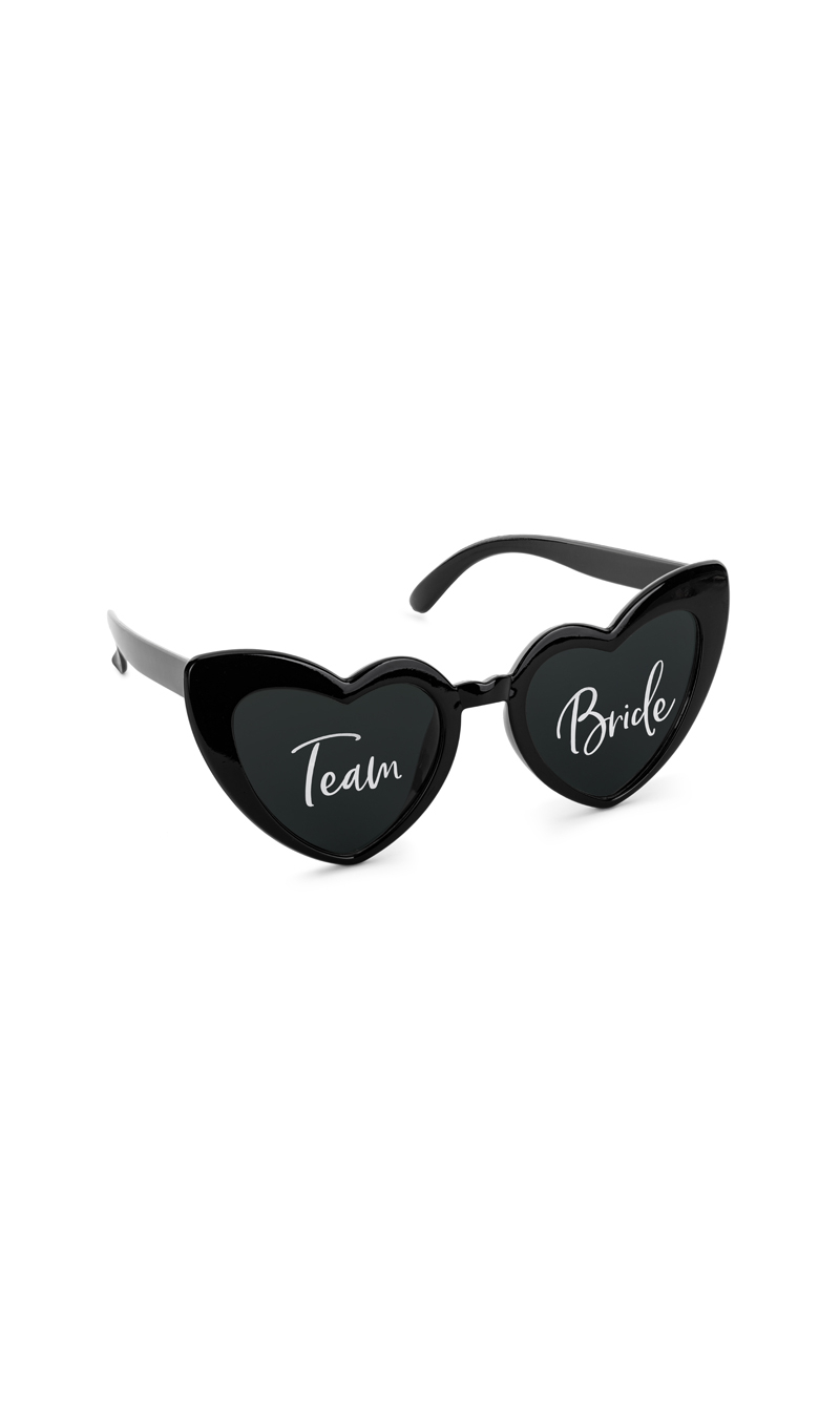 Heart-Shaped Glasses With Team Bride Inscription Black