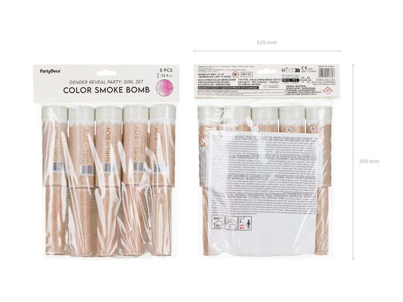 Color Smoke Bomb It's A Girl 22.5cm Pink - 5pk - Image 7
