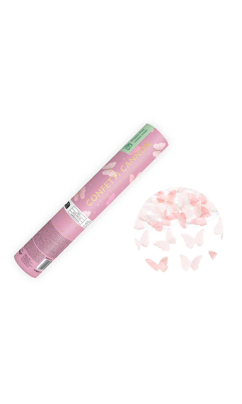 Confetti Cannon Pink Butterflies 20cm (Tissue Paper)