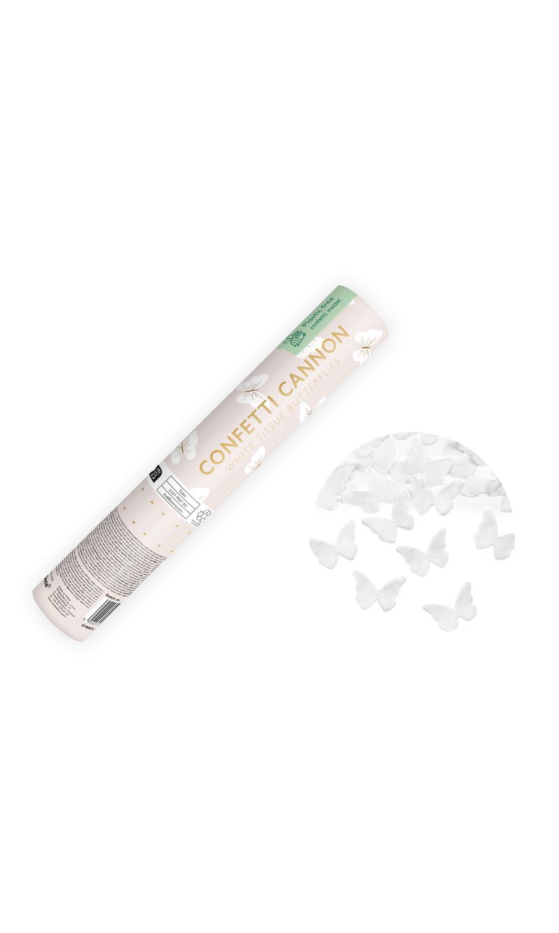 Confetti Cannon White Butterflies 20cm (Tissue Paper)