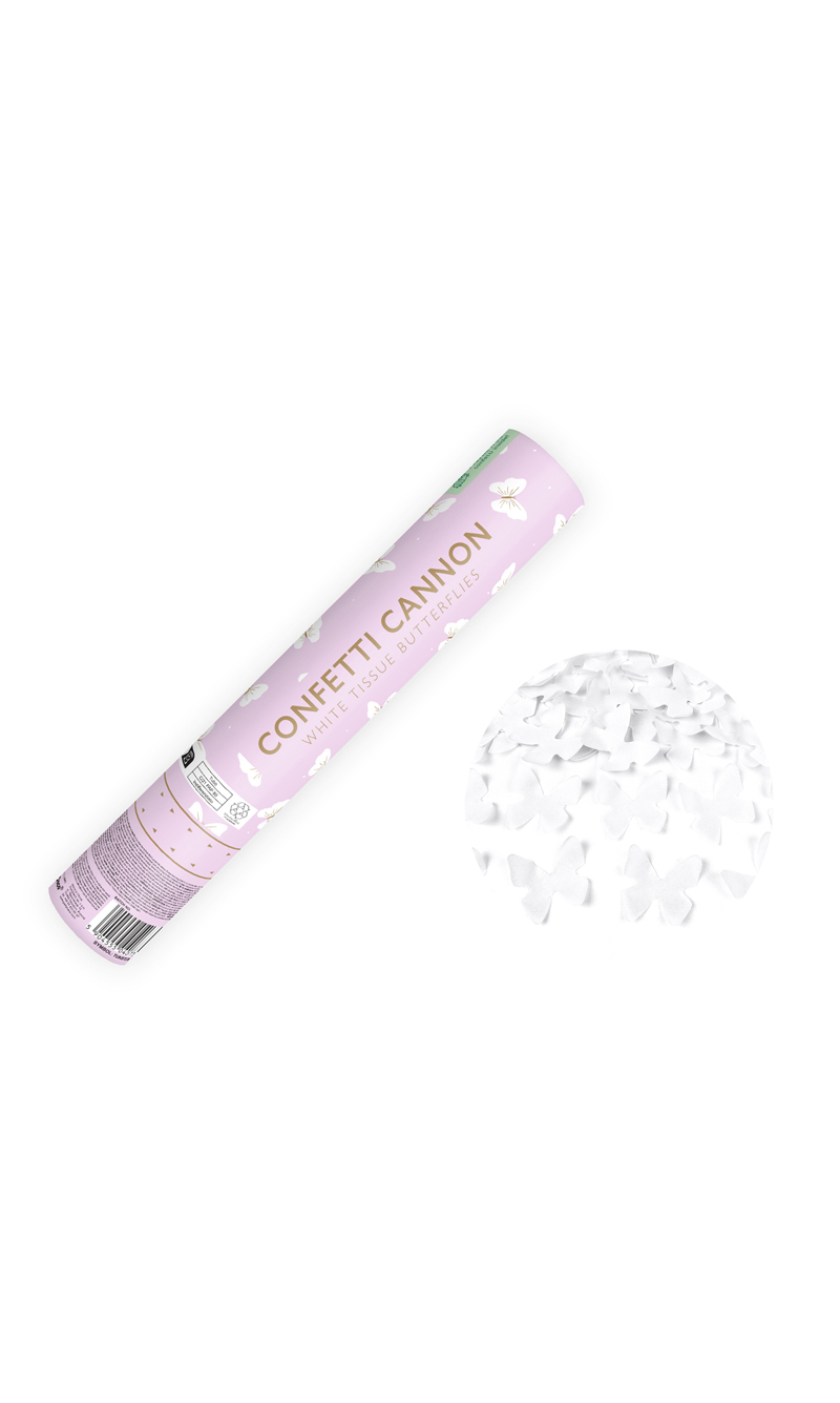 Confetti Cannon With Butterflies White 28cm (Tissue Paper)