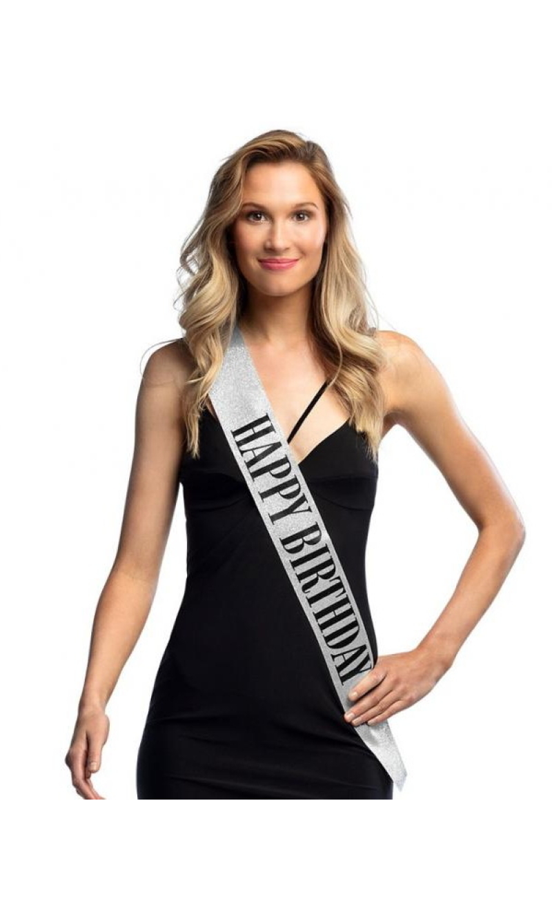 Sash Happy Birthday Silver