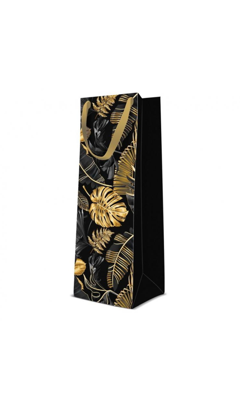 Paw Wine Gift Bag Gold Leaves 12x10x37cm
