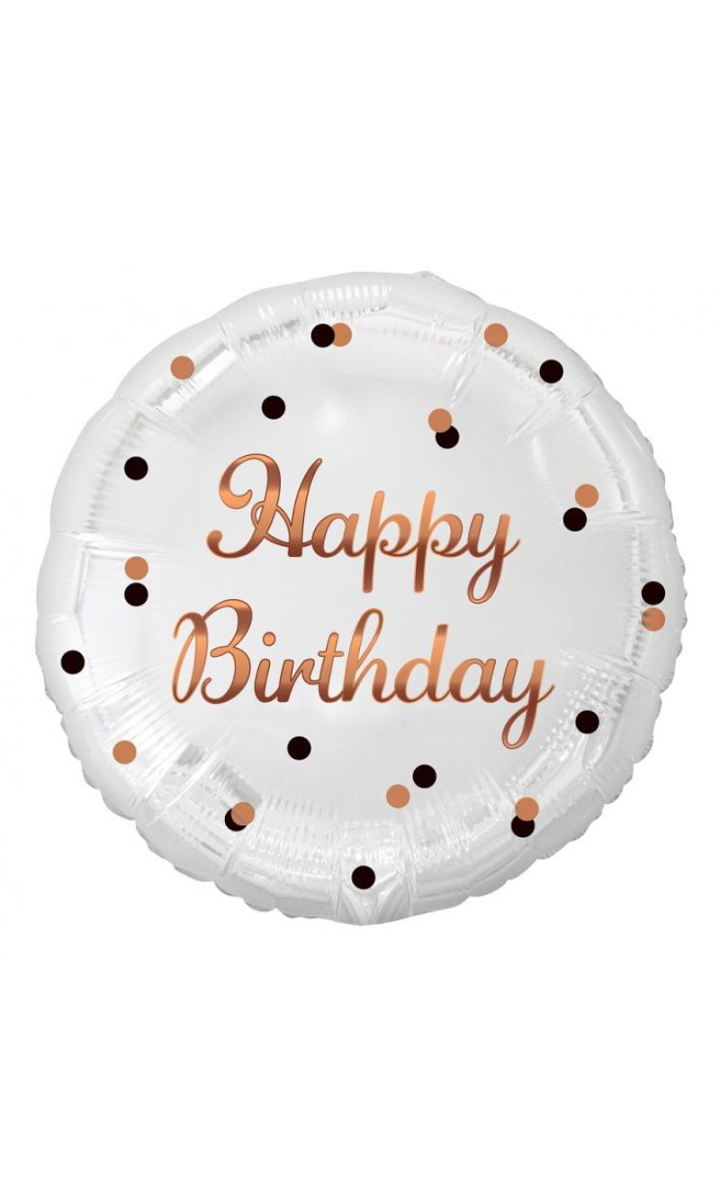 Happy Birthday White & Rose Gold 18 Inch Foil Balloon