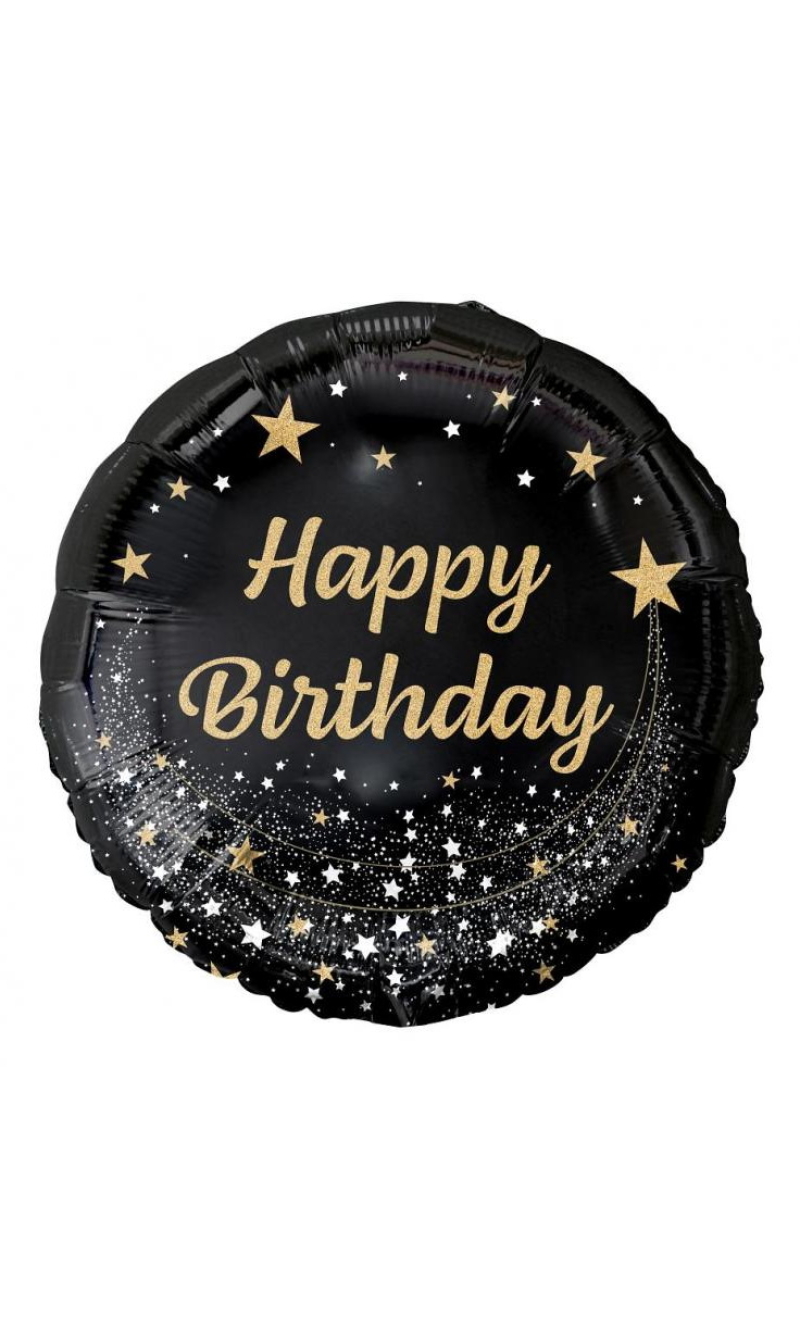 Happy Birthday Gold & Black 18 Inch Foil Balloon