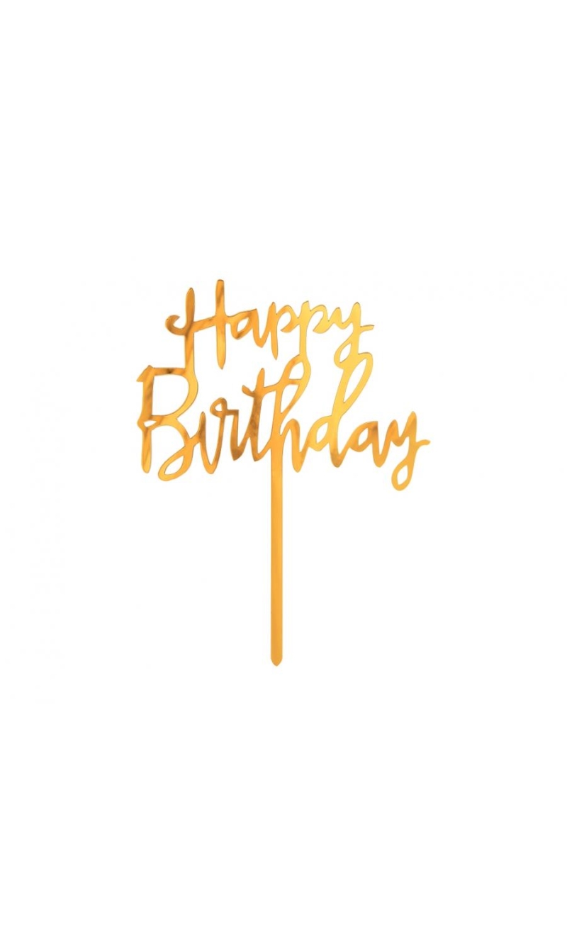 Acrylic Cake Topper Happy Birthday Gold 14x10cm