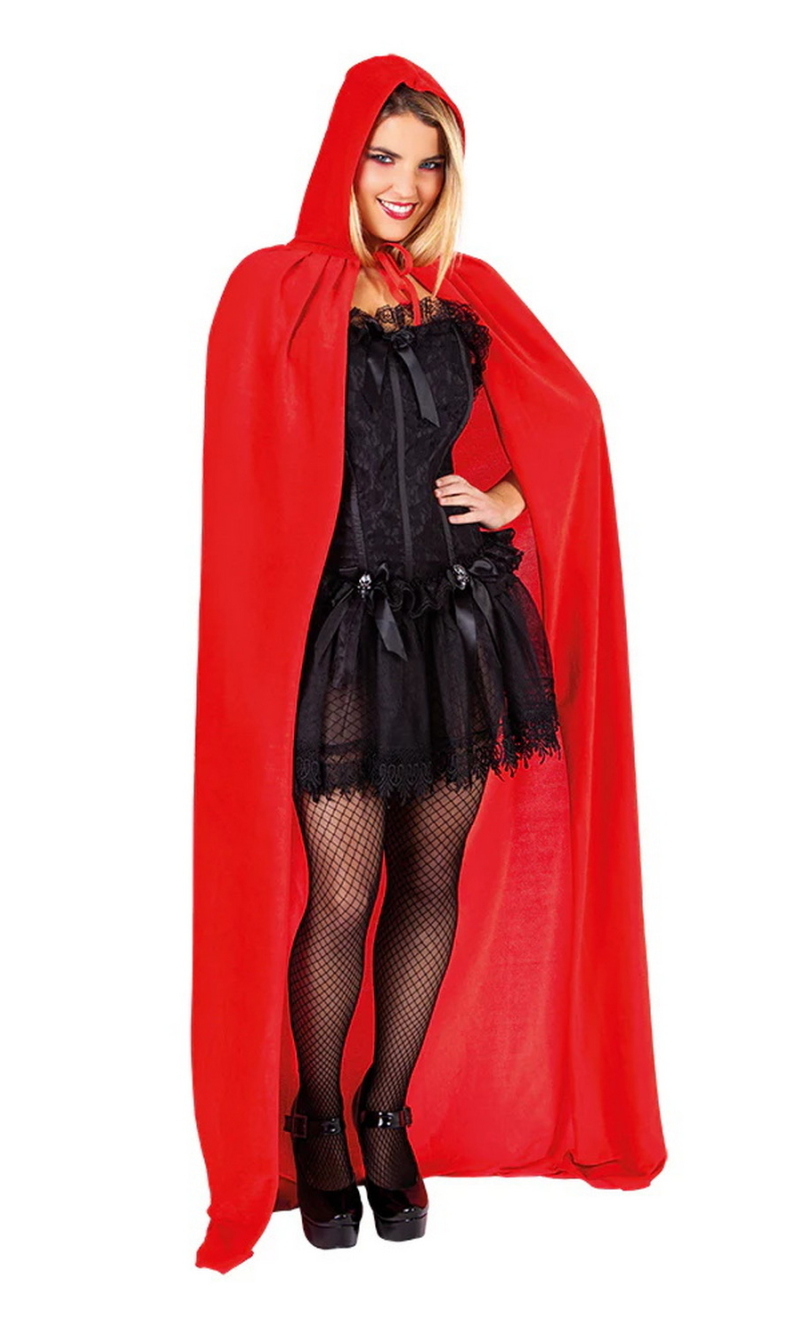 Red Hooded Cape With Velvet Effect 