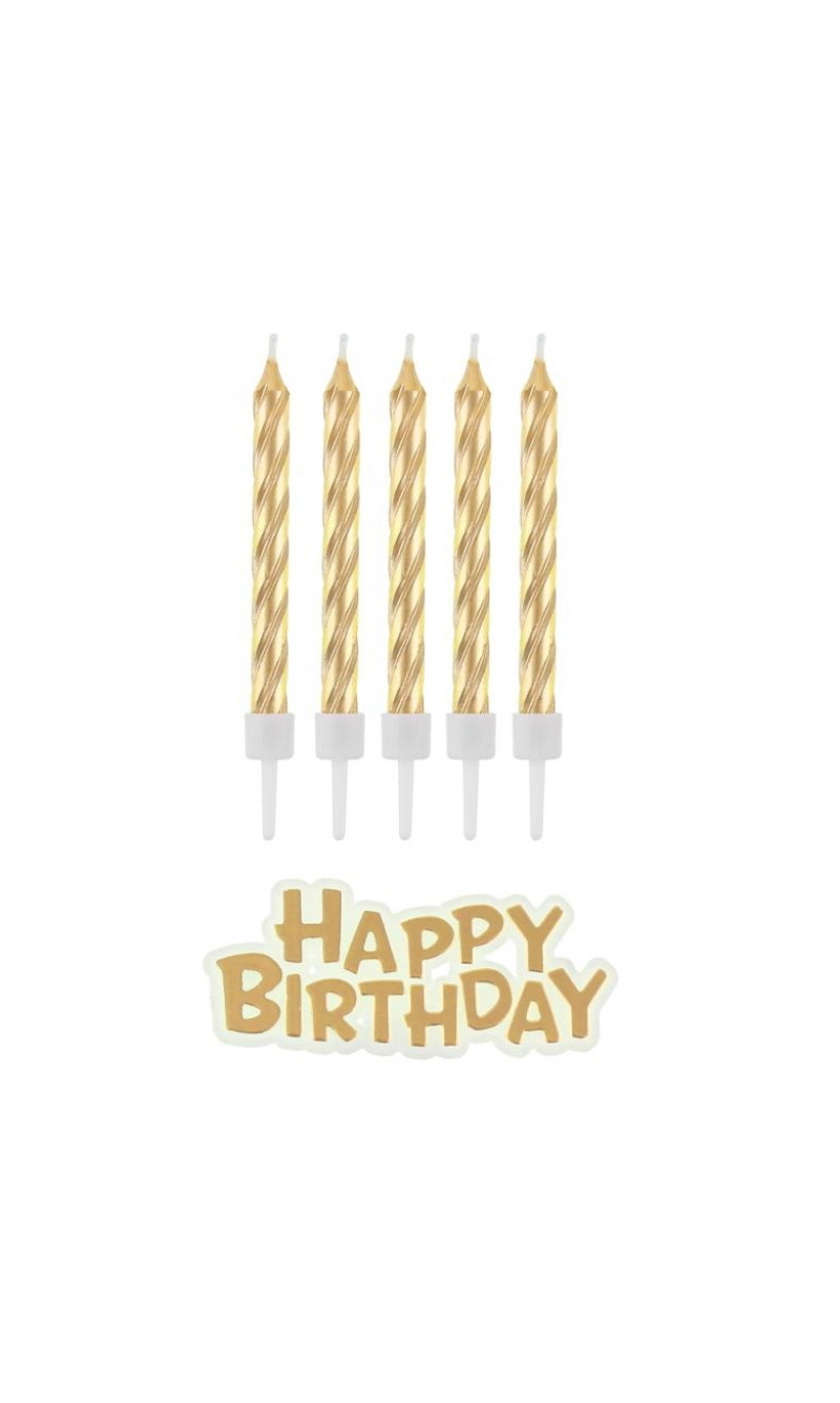 Birthday Candles B&C Happy Birthday Gold 8cm 16pcs