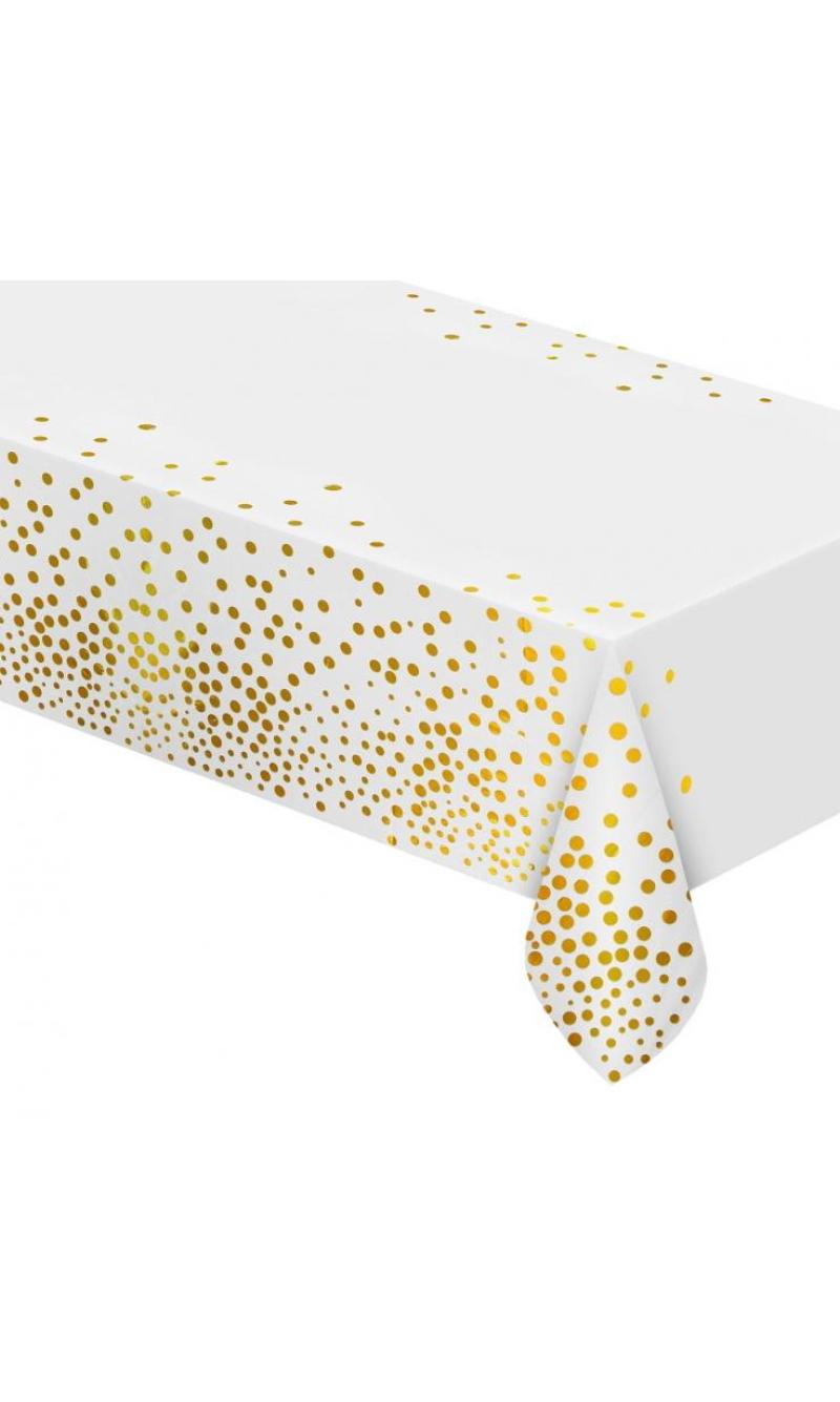 Foil Tablecloth B&C Gold Dots White 137x183cm