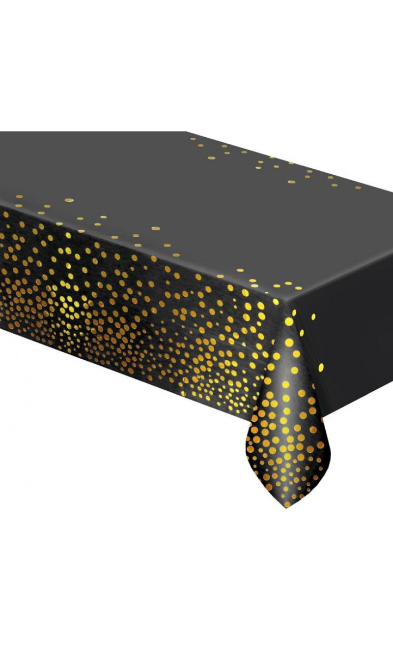 Foil Tablecloth B&C Gold Dots Black 137x183cm