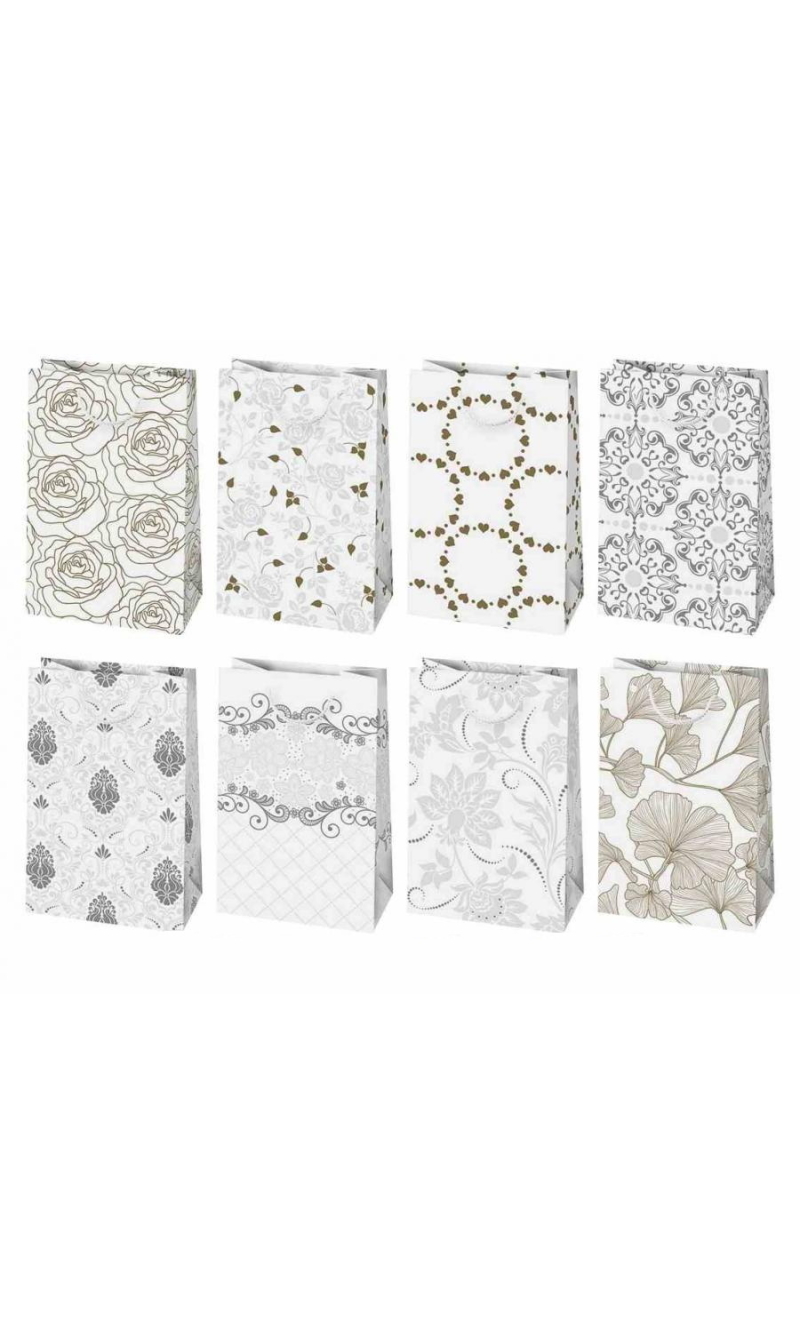 Gift Bag T1 100x160x60mm Assorted Designs White Bright Silver Gold - 1pc