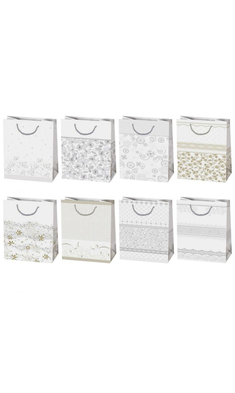 Gift Bag T3B 160x240x70 Assorted Designs White Bright Silver Gold - 1pc