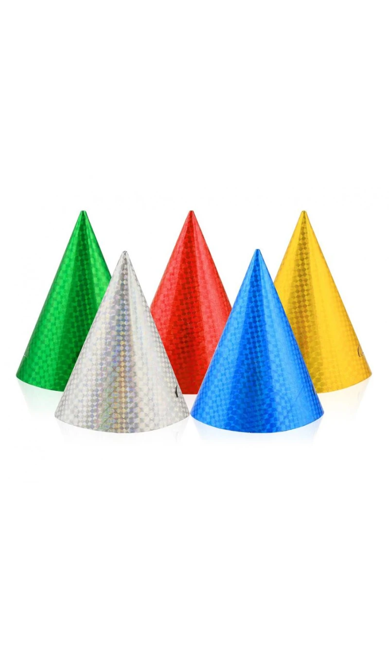 Holographic Paper Hats Assorted Colours - 6pcs