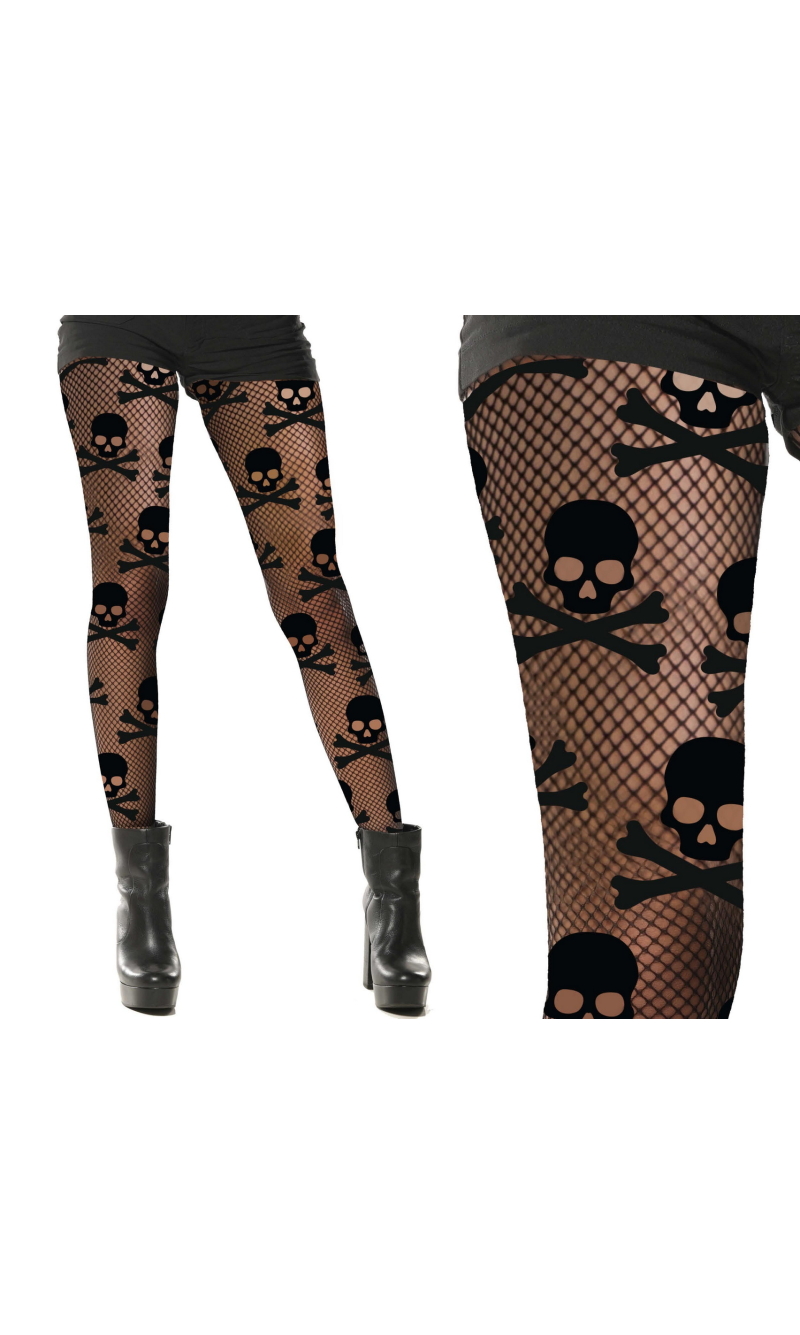 Halloween Fishnet Tights Pirate Skulls