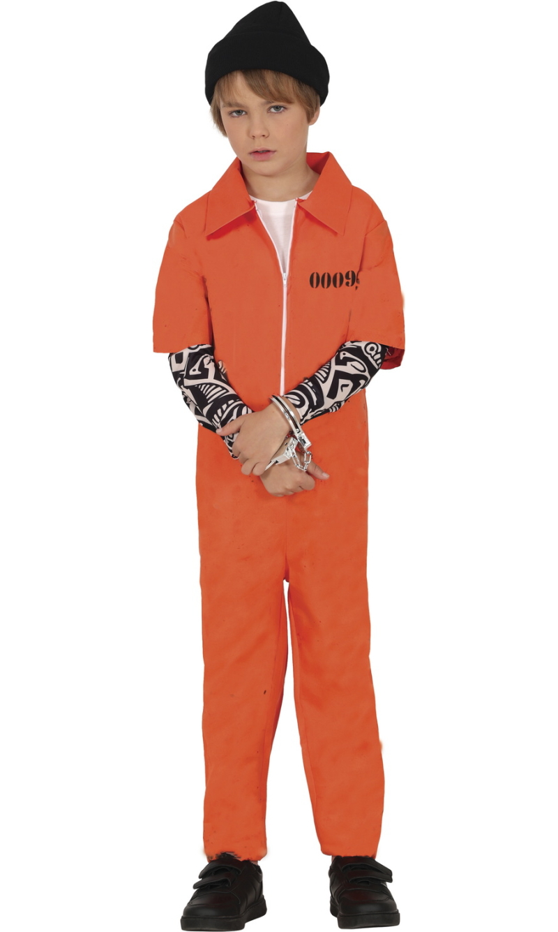 Orange Tattooed Prisoner Convict Boy Costume - Age 10 to 12 Years