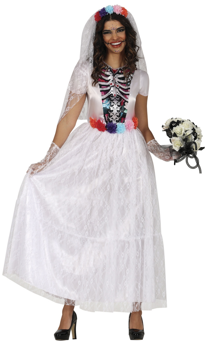 Catrina Skeleton Bride Costume - Adult Size Large (42-44)