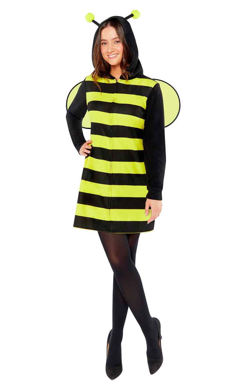 Bee Fleece Dress Lady Costume - Adult Size Small / Medium