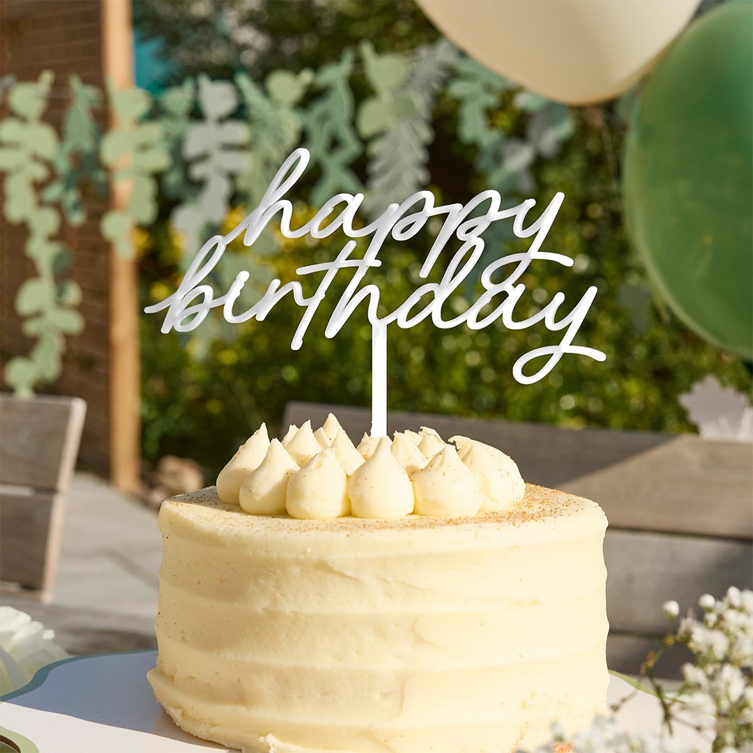 White Happy' Birthday Acrylic Cake Topper