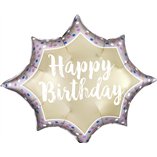 Happy Birthday Octagram Satin Gold Foil Balloon - 89x73cm