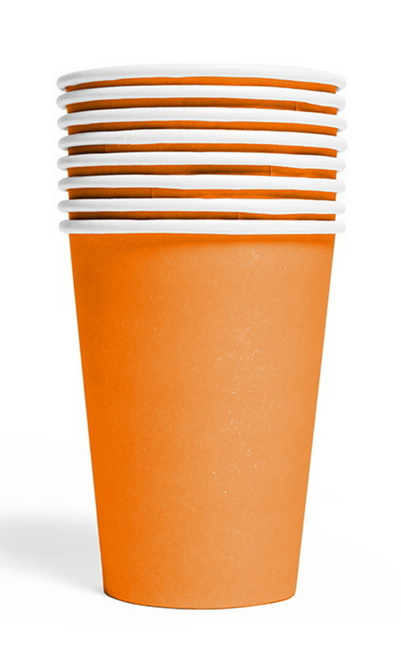 Party Paper Cups 210ml 8pcs - Orange