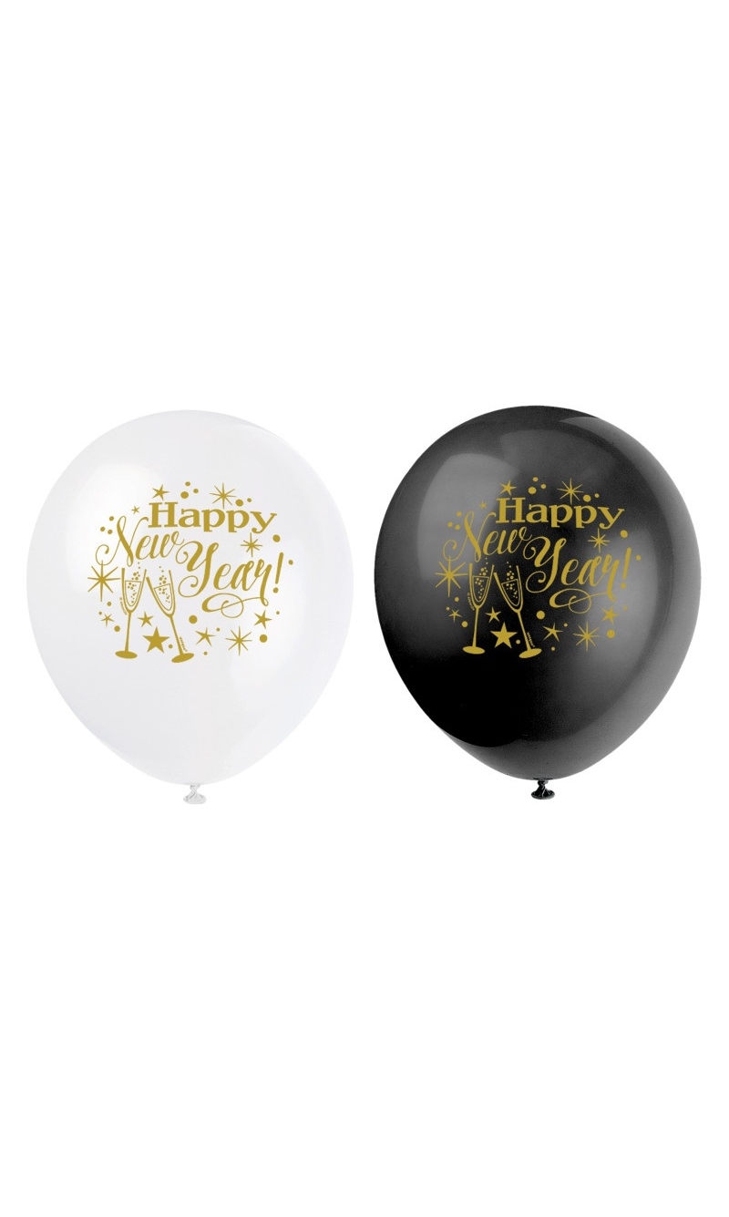 Glittering New Year 12 Inch Latex Balloons - 8pcs