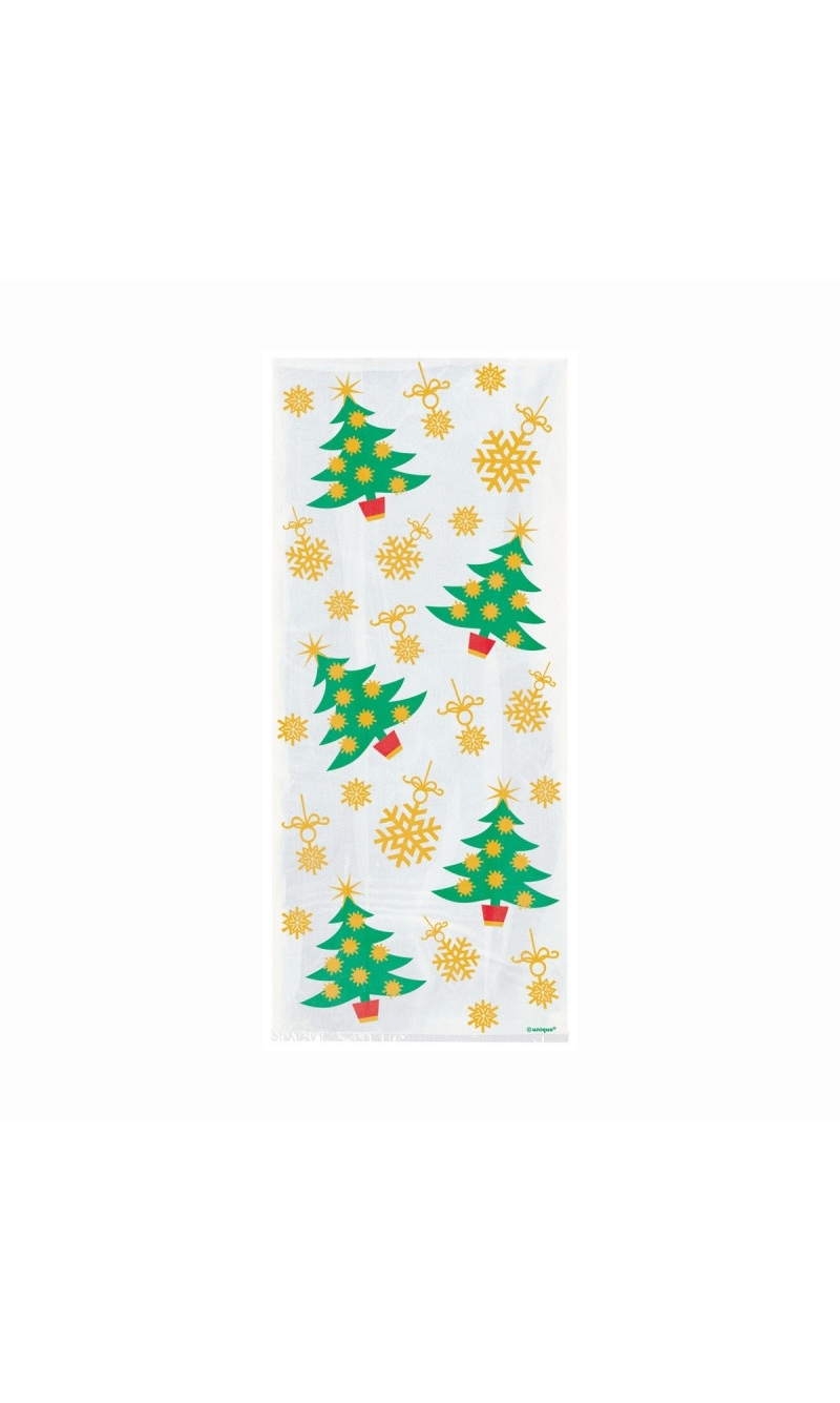 Golden Christmas Cellophane Party Bags - 20pcs